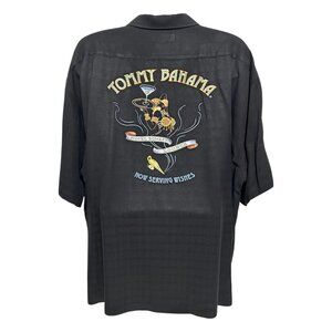 Tommy Bahama Embroidered Black Camp Shirt XXL 100% Rayon Short Sleeve Button-Up